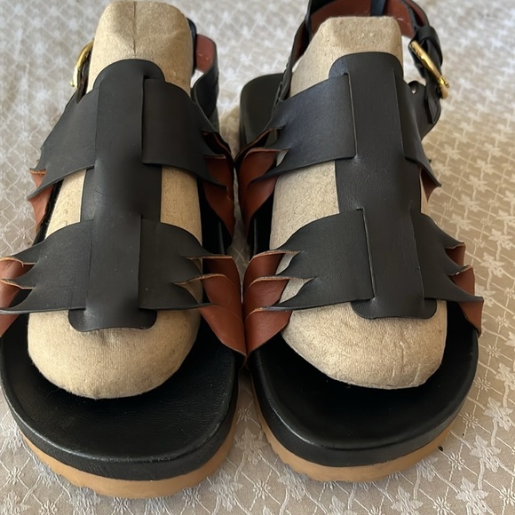 Ulla Johnson Alma Leather Twisted Contrast Strappy Sandal Black/Cognac Size 37 - Picture 6 of 12